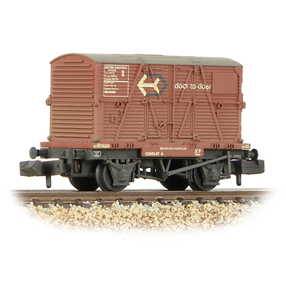 Conflat Wagon BR Bauxite (Early) With 'Door-To-Door' BD Container - Weathered - Includes Wagon Load